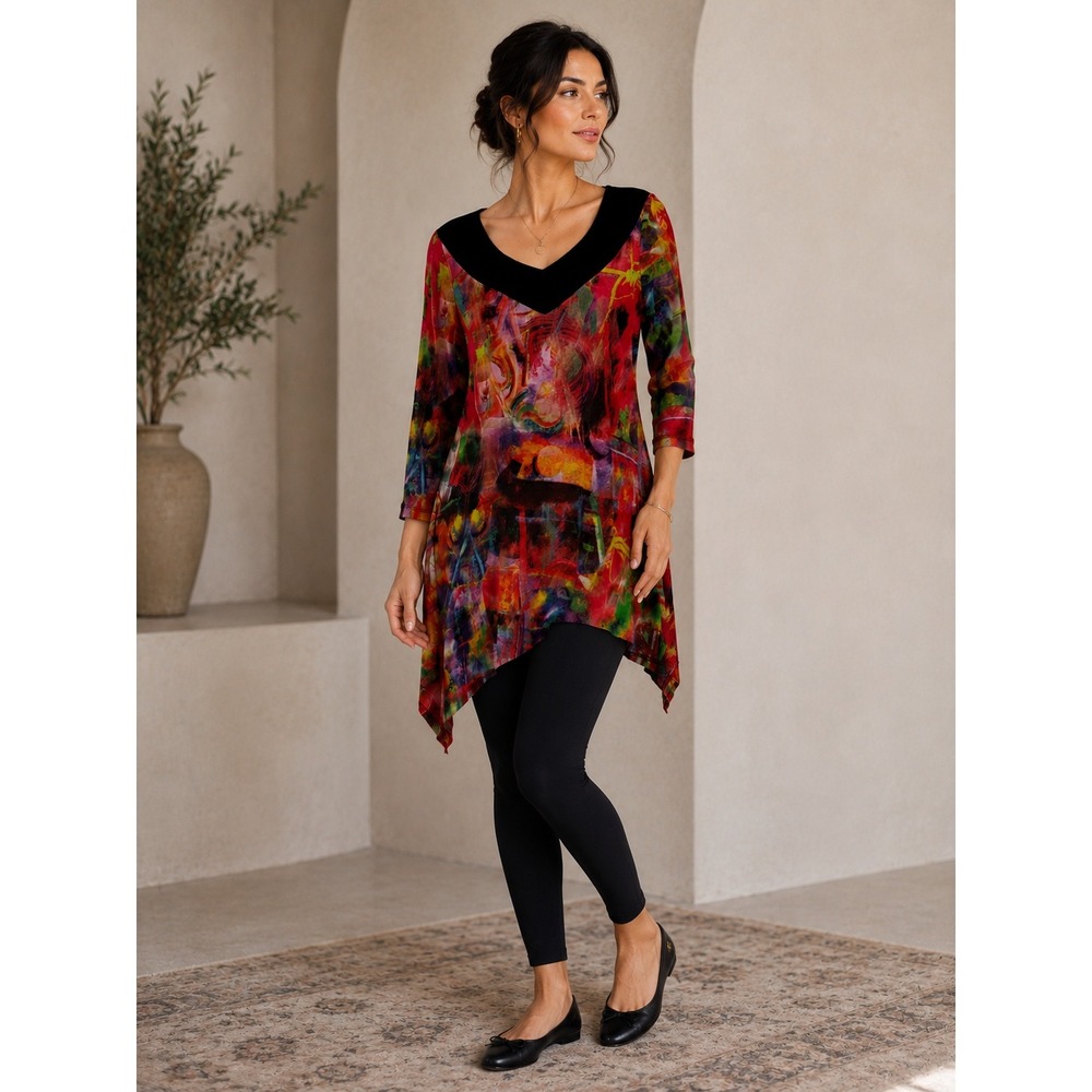 Lior Paris Tunic Womens Small Red Abstract Sharkbite Mesh Art To Wear